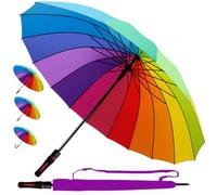 Windproof Strong Umbrella 60MPH - 16 Ribs For Super-Strength - Best Triple Layer Reinforced Frame with Fiberglass - Rainproof Auto Open Rainbow Men Women - Straight Handle - Extra Large Size Canopy