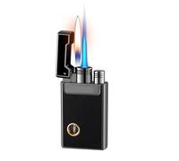 Windproof Torch Lighter, Rechargeable Dual Jet Flame Lighter with Visible Air Window, Metal Body, Outdoor Camping and Hiking Essential, Life-Saving Equipment