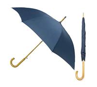 Windproof Umbrella | Mens Walking Stick Umbrella | Gentleman's Wooden Handle Automatic Umbrellas | Ladies Large Strong Wind Resistant Brolly | Traditional Umbrella (Navy)