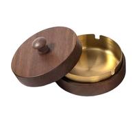 Windproof Wooden Ashtray with Cover Portable Stainless Steel Liner Ash Can Decorative Smokeless Ash Tray for Home Office Patio Bar Cafe Car Cool Smoking Accessories (Gold)