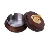 Windproof Wooden Ashtray with Lid Easy to Clean Stainless Steel Liner Ash Can Decorative Smokeless Ash Tray with 3 Slots for Home Office Patio Bar Cafe Car Outdoor (Silver)