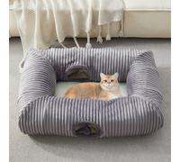 WINDRACING Cat Tunnel Bed for Indoor Cats - Cute Cat Tunnel Toy, Equipped with Washable mats, Square pet Hide and S at cave Toy, Suitable for Kittens/Puppies/Rabbits, Grey