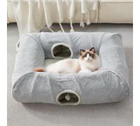 WINDRACING Cat Tunnel Bed for Indoor Cats - Cute Cat Tunnel Toy, Equipped with Washable mats, Square pet Hide and S at cave Toy, Suitable for Kittens/Puppies/Rabbits, (Grey XL:39"X30"X11")