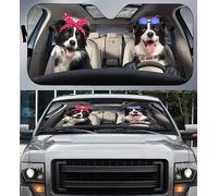 Windscreen Car Sunshades Block Uv Rays Windscreen Cover Foldable Car Window Covers Universal For Auto Truck Suv 3D Border Collie Dog Couple Driving L