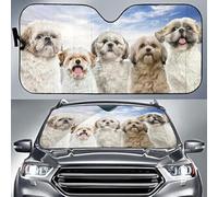 Windscreen Car Sunshades Block Uv Rays Windscreen Cover Foldable Front Window Sunshades Universal For Auto Suv Truck Funny Shih Tzu Dog Family Blue Sky L