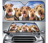 Windscreen Car Sunshades Funny Airedale Terrier Team Blue Sky Pattern Dog Lover Car Accessories Foldable Front Windshield Sun Shade Universal For Truck Suv Car