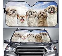 Windscreen Car Sunshades Funny Shih Tzu Dog Family Blue Sky Pattern Car Window Covers Foldable Car Sun Shade Universal For Summer Car Suv