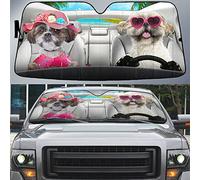Windscreen Car Sunshades Keep Cooler Front Windshield Sun Shade Block Uv Rays Car Window Covers Universal For Summer Truck Auto Shih Tzu Dogs, Shih Tzu Dog Couple Driving Car On Summer L