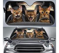 Windscreen Cover Funny Three Bengal Cats Driving Cat Lover Car Window Covers Foldable Front Windshield Sun Shade Universal For Summer Suv Truck