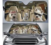Windscreen Cover Funny West Highland White Terrier Family Driving Windscreen Car Sunshades Block Uv Rays Front Windshield Sun Shade Universal For Truck Car Suv
