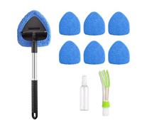 Windshield Brush - Car Windscreen Cleaner Tool, Car Window Cleaner Kit, 180° Swivel Cars Windshield Cleaning Tools, Expandable Carr Windshields Cleaners Tool, With 4 Microfiber Pads, 1 Spray Bottle, 1
