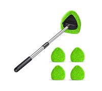 Windshield Cleaning Tool, Car Window Cleaner with 4 Washable Reusable Microfiber Pads, Extendable Long Handle Glass Wiper Cleaning Kit, Auto Accessories Universal for Office and Home (Green)