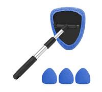 Windshield Cleaning Tool, Car Window Cleaner with Extendable Long Handle and 4 Washable Reusable Microfiber Pads, Auto Interior Exterior Glass Wiper Cleaning Kit Universal for Office and Home (Blue)