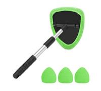 Windshield Cleaning Tool, Car Window Cleaner with Extendable Long Handle and 4 Washable Reusable Microfiber Pads, Auto Interior Exterior Glass Wiper Cleaning Kit Universal for Office and Home (Green)