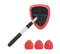 Windshield Cleaning Tool, Car Window Cleaner with Extendable Long Handle and 4 Washable Reusable Microfiber Pads, Auto Interior Exterior Glass Wiper Cleaning Kit Universal for Office and Home (Red)