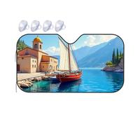 Windshield Cover Sun Shade Sailing Serenity: A Coastal Church And Yacht Scene Car Windshield Sunshade Window Sun Shade For Car Car Visor(70x130cm)