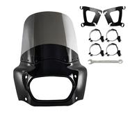 Windshield Deflectors Motorcycle Fairing Windshield Kit, Retro Motorbike 15" Smoked Wind-Screen Black, 48-58mm For Softail Fat