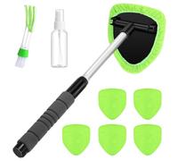 Windshield Inside Cleaning Tool, Handheld Window Wiper Scraper with Soft Cloth Sleeve for Car Glass, Tabletop, and Mirror, Quick-Drying No-Streak Green