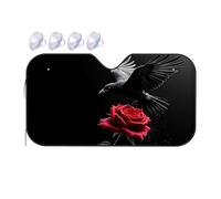 Windshield Sun Shade A Black Crow Perches On A Red Rose Against A Dark Background Car Windshield Sunshade Sunshade For Car Blackout Shade(76x140cm)
