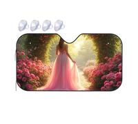 Windshield Sun Shade A Woman In A Pink Dress Walks Down A Path Lined With Flowers Car Windshield Sunshade Sunshade Sun Shade For Car Window(70x130cm)