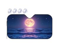 Windshield Sun Shade Full Moon Over The Ocean At Night Car Windshield Sunshade Umbrella Windshield Sun Shade Car Shade(76x140cm)