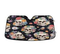 Windshield Sun Shade Human Skulls Colorful Flowers, Foldable Front Window Cover, Windshield Heat Shield - 57×31.5 Inch