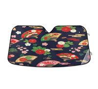 Windshield Sun Shade Japanese Fans Vintage, Foldable Car Windshield Protector from Heat, Front Window Cover (53×23.5 Inch)