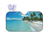 Windshield Sun Shade Keep Vehicle Cool, Coastal Nautical Hawaiian Beach Scenery Auto Shade for Car Truck SUV Van Blocks UV Rays Sun Visor Protector