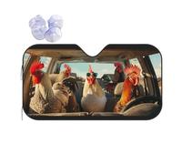 Windshield Sun Shade Keep Vehicle Cool, Rooster In The Car Funny Animals Auto Shade for Car Truck SUV Van Blocks UV Rays Sun Visor Protector