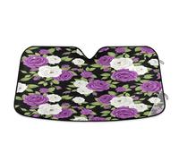 Windshield Sun Shade Purple White Roses, Foldable Front Window Cover, Car Windshield Cover - 55×27.6 Inches