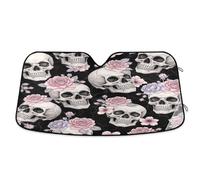 Windshield Sun Shade Skulls Pink Purple Flowers, Foldable Car Windshield Insulation Cover, Front Window Cover - 57×31.5 Inches