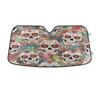 Windshield Sun Shade Sugar Skulls Vintage Flowers, Foldable Front Window Cover, Heatshield Sunshade - 55×27.6 Inches