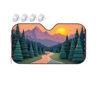Windshield Sun Shade Sunset Serenity: A Road Through Pine Forests And Mountains Car Windshield Sunshade Windshield Sunshade Car Window Covers(70x130cm)