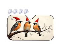 Windshield Sun Shade Three Birds Wearing Santa Hats Sit On A Branch Car Windshield Sunshade Sunshade Sun Shade For Car Window(70x130cm)