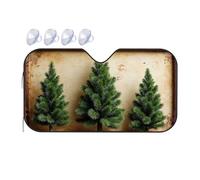 Windshield Sun Shade Three Miniature Pine Trees Framed In Rustic Wooden Border Car Windshield Sunshade Windshield Cover Sun Shade Windshield Sun Shade(76x140cm)
