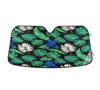 Windshield Sun Shade Tropical Leaves Green, Foldable UV Sunshade for Car, Front Window Cover - 57×31.5 Inches
