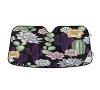 Windshield Sun Shade Watercolor Succulents Cactus, Foldable Car Reflector Sun Shade, Front Window Cover - 55×27.6 Inch