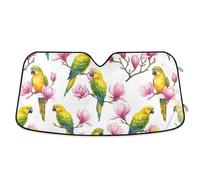 Windshield Sun Shade Yellow Green Parrots Pink Magnolia, Foldable Car Reflector Sun Shade, Front Window Cover (53×23.5 Inch)