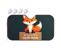 Windshield Sunshade Curious Fox On Warning Sign: Are You Aware? Car Windshield Sunshade Sun Visor Umbrella Car Shade Front Windshield(76x140cm)