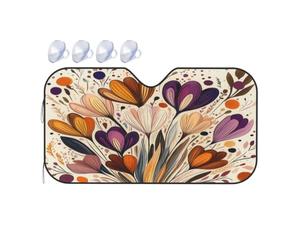 Windshield Sunshade for Cars Auto Truck Van RVs,Boho Floral On Beige Car Front Windscreen Sun Shield Foldable Sun Visor,140x76cm