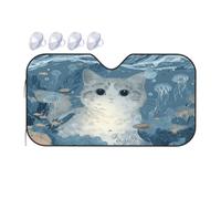 Windshield Sunshade for Cars Auto Truck Van RVs,Funny Cat Ocean Fish Jellyfish Car Front Windscreen Sun Shield Foldable Sun Visor,130x70cm
