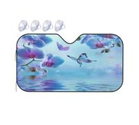 Windshield Sunshade for Cars Auto Truck Van RVs,Orchids Floral Butterfly On The Lake Car Front Windscreen Sun Shield Foldable Sun Visor,140x76cm