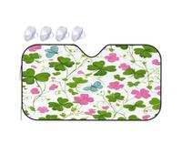 Windshield Sunshade for Cars Auto Truck Van RVs,St.Patrick'S Day Green Clover Leaves Vines Pink Flowers Car Front Windscreen Sun Shield Foldable Sun Visor,130x70cm