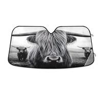 Windshield Sunshade Highland Cow White Black, Foldable Front Window Cover, Car Reflector Sun Shade (L)