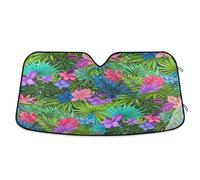 Windshield Sunshade Tropical Exotic Flowers Leaves, Foldable Car Windshield UV Shield, Front Window Cover - 55×27.6 Inch