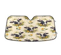 Windshield Sunshade Vintage Wildflowers Cows Beige, Foldable Heatshield Sunshade, Front Window Cover - 55×27.6 Inch