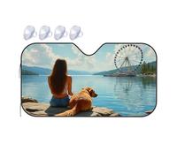 Windshield Sunshade Woman And Dog By The Lake With Ferris Wheel Car Windshield Sunshade Blackout Shade Window Sun Shade For Car(70x130cm)