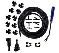 Windshield Washer Nozzles Kit Replacement for Chrysler Dodge Ram, with 4M Windshield Fluid Hose, 2 Sprayer Nozzels, 2 Gaskets, 6 Hose Connector, 10 Hood Insulation Retainers Clips, 1 Removal Tool