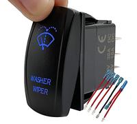 Windshield Washer Wiper Momentary Rocker Switch Blue Led 6PIN (ON)-ON-Off DPDT Toggle Switch for Car Boat Marine Truck Golf Cart Jeep JK UTV Dashboard 12V 24V Waterproof IP67
