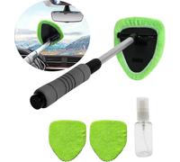 Windshield Window Cleaner Tool, with Reusable Microfiber Pads Glass Wiper Kit with Extendable Handle Car Window Cleaner for Car Cleaning (Green)
